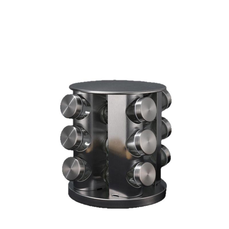Rack redondo de acero inoxidable condimento de cocina condimento estante de almacenamiento de sal, azúcar y pimienta condimento botella de estante