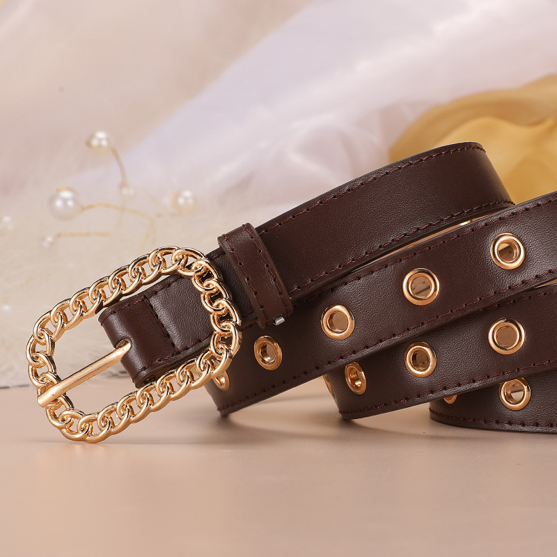 Mode riem retro goud vierkant gesp voor dames stijlvolle riem_voghion.com