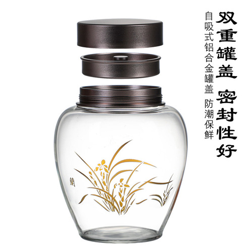 Factory direct sales Japanese-style transparent glass tea cans alloy threaded tin lids hand-sealed cans storage tea warehouse cans