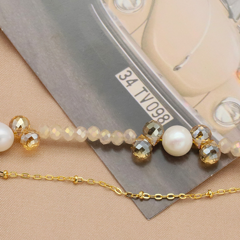 Pulseras de perlas de agua dulce naturales polvo de proteína de cristal simple temperamento polifacé pulseras de oro real de 18k joyas de pulseras galvanizadas