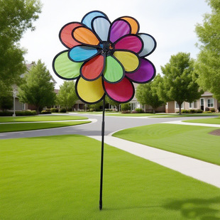 38cm Large Black Edge Eight-Colorful Windmill Kidsren's Toy Double-Layer Fabric Windmill Outdoor Decoration Street Stall Wholesale
