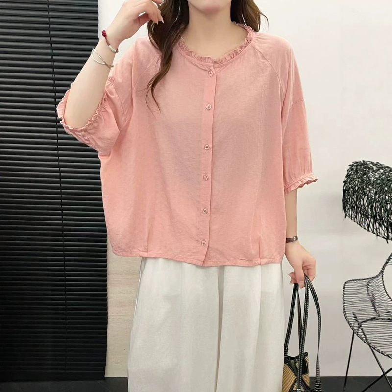 Solid Color Short-Sleeve Shirt 2026 Artistic Japanese Mori Girl Style Lace Collar Relaxed Fit Slimming Versatile Loose Top for Women Solid Color Short-Sleeve Shirt 2026 Artistic Japanese Mori Girl Style Lace Collar Relaxed Fit Slimming Versatile Loose Top for Women