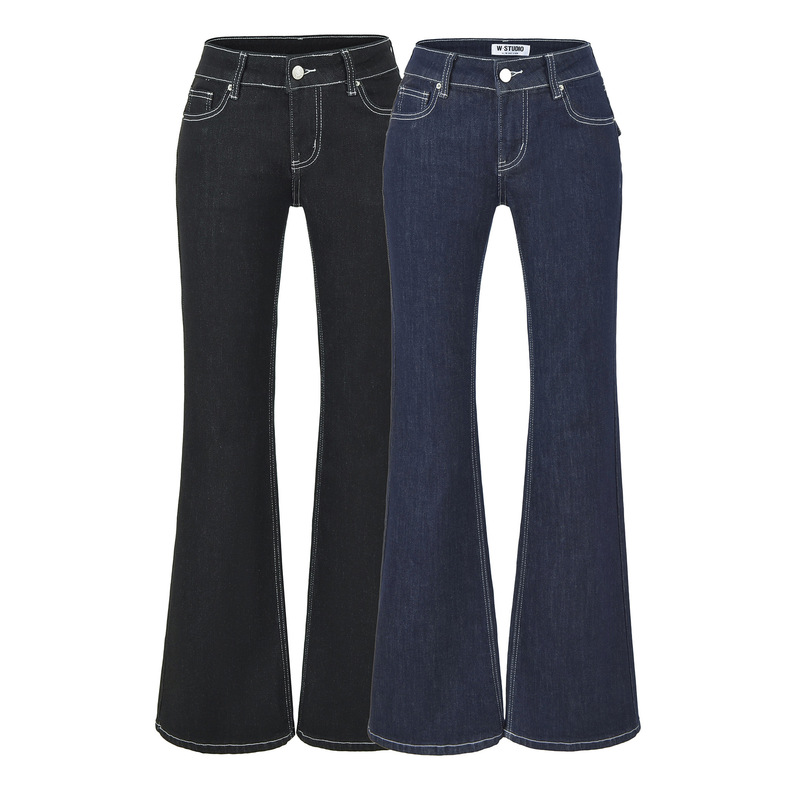 Supermodel low-waist, original-color, slightly flared denim pants for women, new autumn collection, washed, slim-fit, stretchy, and comfortable Supermodel low-waist, original-color, slightly flared denim pants for women, new autumn collection, washed, slim-fit, stretchy, and comfortable