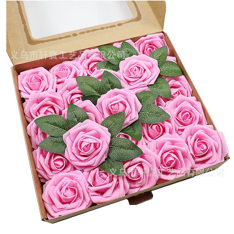 Caja de regalo de flor artificial transfronteriza espuma PE Rosa flor artificial con varilla 25 decoración de la boda regalo del Día de San Valentín