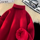 黑色可翻高领毛衣男款秋冬高级感内搭打底衫加绒痞帅慵懒风针织衫，男装针织衫/毛衣，星座614