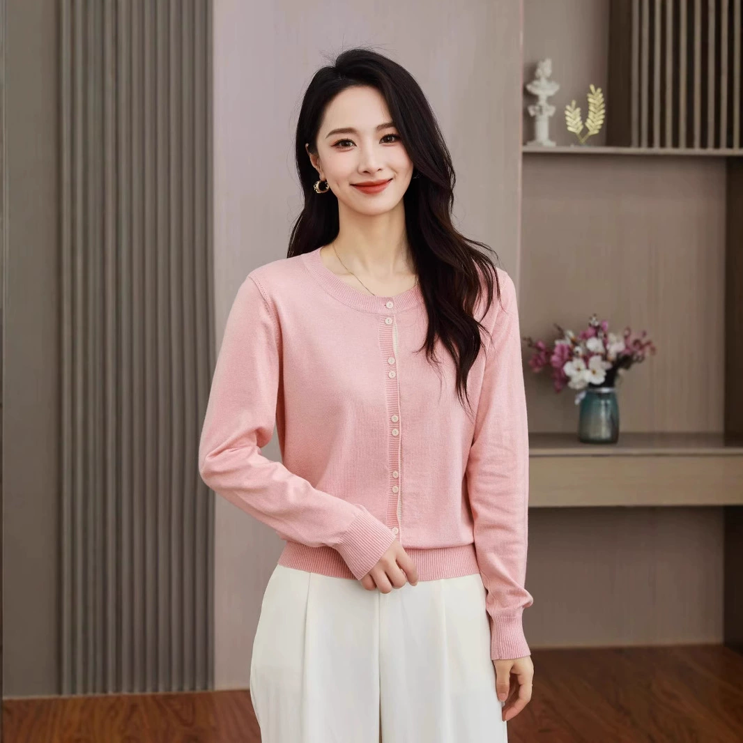 Хит продаж Amazon: весенний повседневный кардиган с круглым вырезом, свежий трикотажный топ, универсальный и удобный.