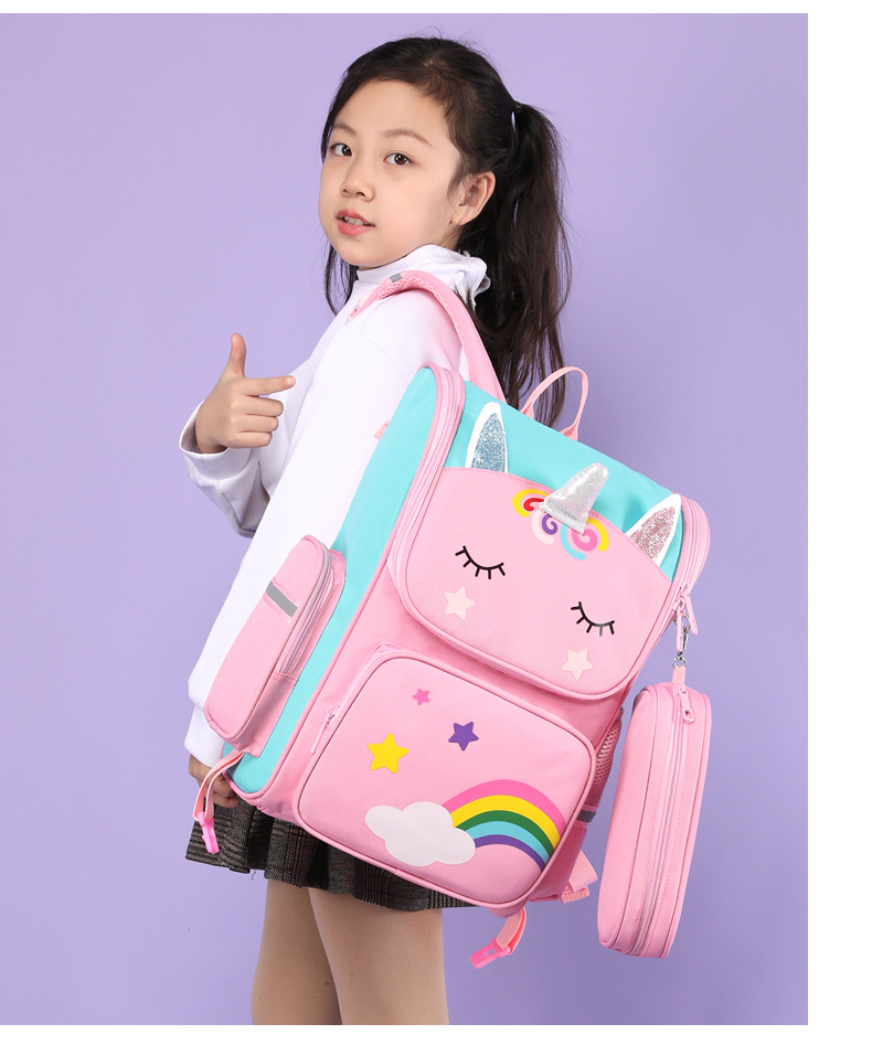 Unicornio tirón mochila para niñas 2345 grados niños escaleras de dibujos animados ligero mochila