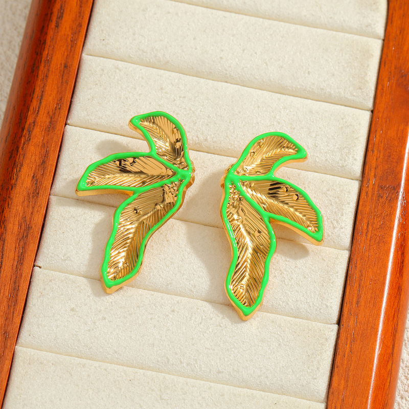 Cross-Border New Product 18K Gold Design Leaf Earrings for Women Stainless Steel Fashion Exaggerated Earrings Boutique Accessories Cross-Border New Product 18K Gold Design Leaf Earrings for Women Stainless Steel Fashion Exaggerated Earrings Boutique Accessories