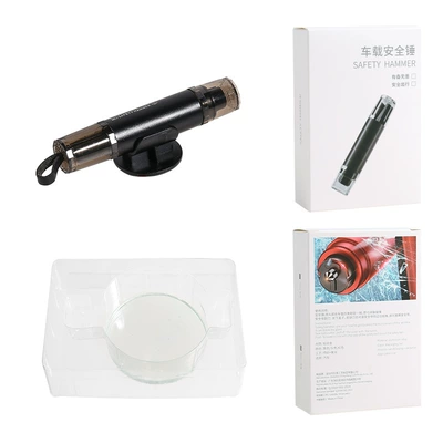 Car Window Breaker with Cutter, Two-In-One Safety Hammer, Multi-Functional Car Window-Breaking Tool, Essential Escape Hammer for Vehicles (Qəza çəkici) - chinese-and-english-packaging-black-with-test-glass-storage-base