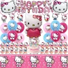 75KT cat party supplies set [tablecloth + spiral + aluminum film balloon + flag + cake insert + balloon]