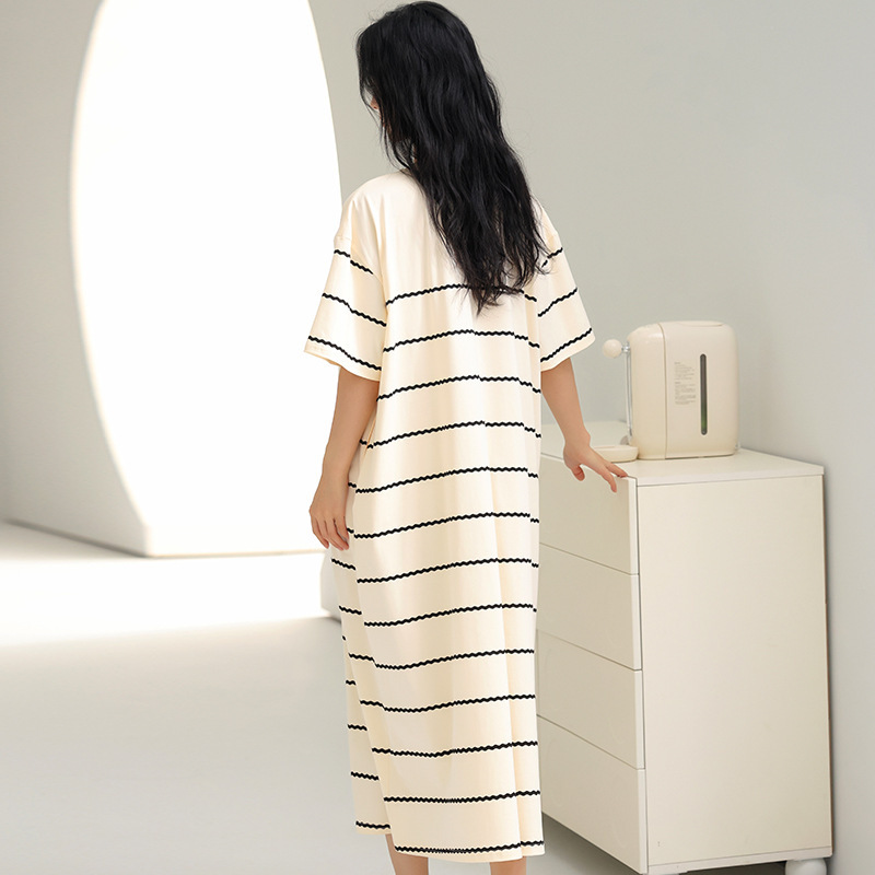 女性用胸パッド付きナイトガウン、夏用半袖プルアップフレーム、涼しい綿の薄い女の子用、甘いブラジャーなし、家着として着用可能|undefined