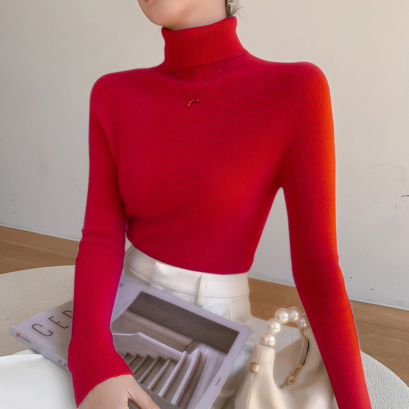 Autumn and winter New 100% pure cashmere sweater women's high lapel bottoming shirt inner thin slim seamless knitted top