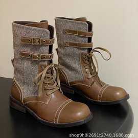 【牛皮版2025秋冬新款马丁靴女擦色短靴做旧美拉德风系带骑士靴