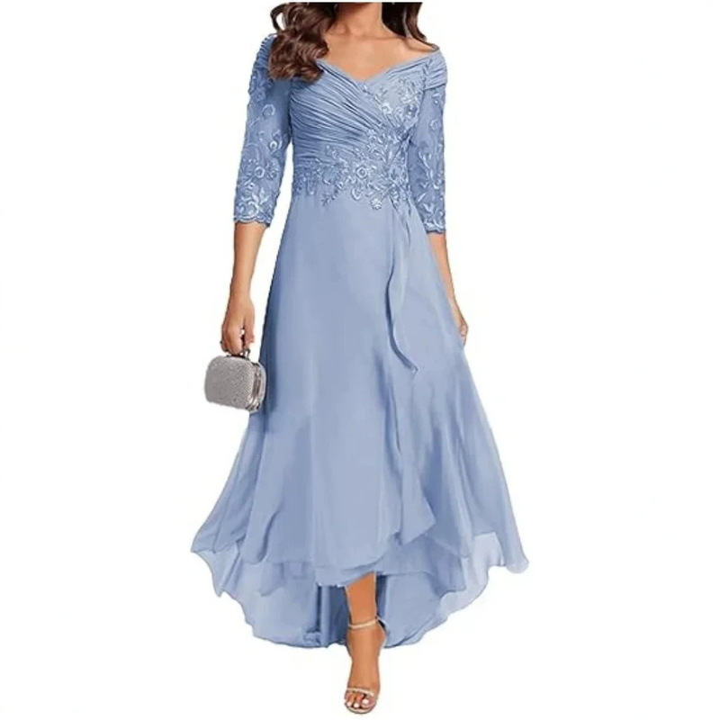 2026 Lace Appliqué V-Neck Plus-Size Evening Dress for Mothers, Short Front and Long Back Gown for Banquets, High-End Evening Dress 2026 Lace Appliqué V-Neck Plus-Size Evening Dress for Mothers, Short Front and Long Back Gown for Banquets, High-End Evening Dress