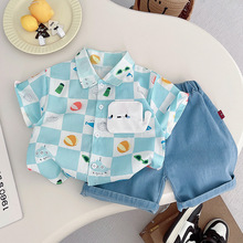 2025新款衬衫衬衣POLO衫儿童宝宝牛仔童装男童夏装短袖套装两件套