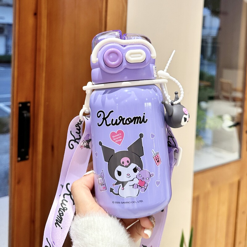 クロミ子供用魔法瓶カップ、通学女子用、ランドセルに収納可能、ダブルドリンクカップ、2025年新作ストローウォーターカップ|undefined