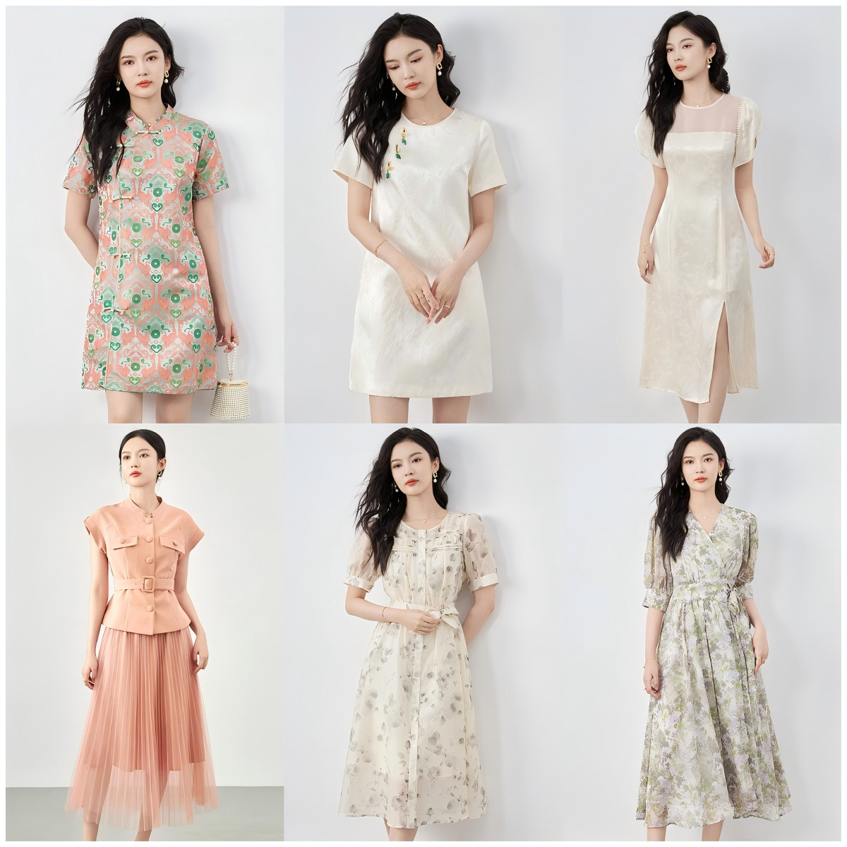 Đầm suông nữ midi tay ngắn mùa hè — 2417504 - Xanh lá cây