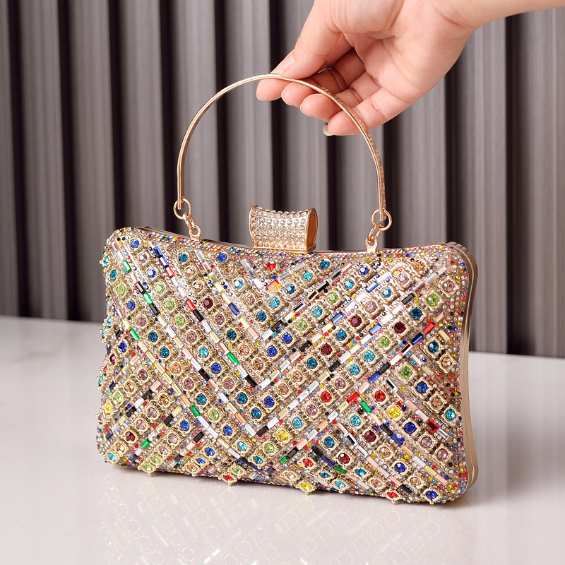 Bolso de cena de diamantes con incrustaciones de estilo explosivo, bolso de banquete de alta gama de color, bolso de diamantes de imitación de moda europea y americana, bolso de comercio electrónico transfronterizo para mujer