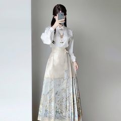 新中式织金马面裙套装女春季款日常国风明制汉服2025新款白色