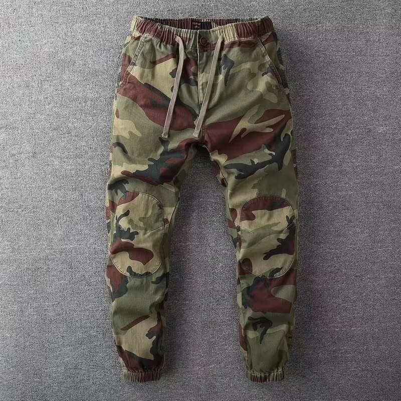 American Retro Military Camouflage Cargo Pants Trendy Brand Plus Size Jogger Slim Fit Three-Dimensional Cut Versatile Men's Casual Pants