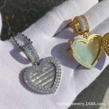 跨境欧美嘻哈心形吊坠饰品时尚潮流翻盖爱心照片情侣吊坠可打开