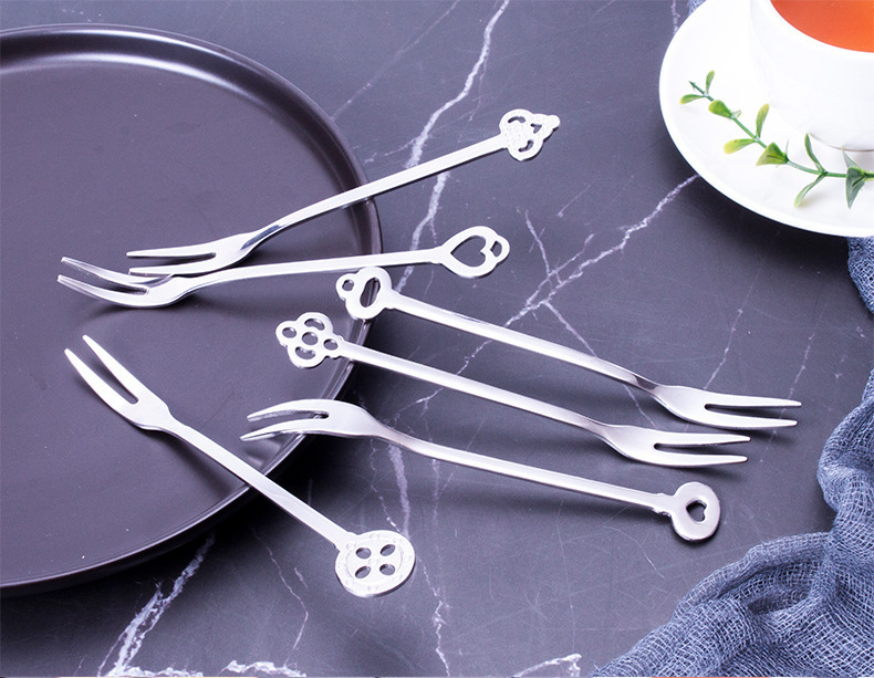 304不锈钢水果叉 创意甜品叉二齿水果签 礼品批发跨境供应 月饼叉详情图7