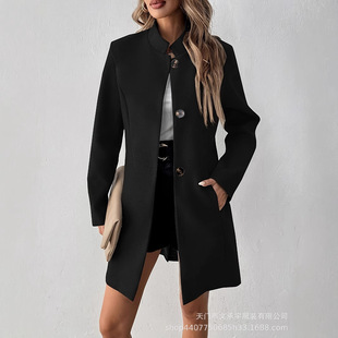 2025 European and American Cross-Border Export Aliexpress Amazon Independent Station Pure Color Casual Mid-Length Jacket