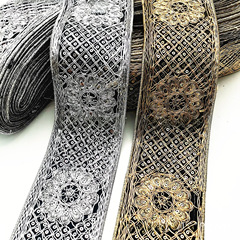 廠家直銷 民族風金銀刺繡花邊 特種股線繡珠片條碼服裝箱包輔料