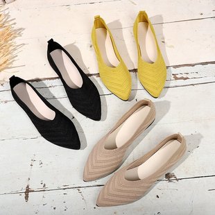 Cross-Border Foreign Trade Knitted Large Size Shoes Summer New Style Comfortable Breathable Fashion Versatile Flat Women's Shoes Black Yellow