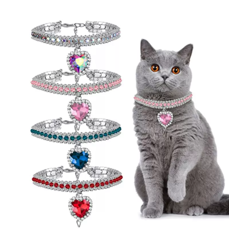 跨境爱心水滴水钻猫咪项圈宠物狗狗脖子脖圈饰品猫宝石项链可批发