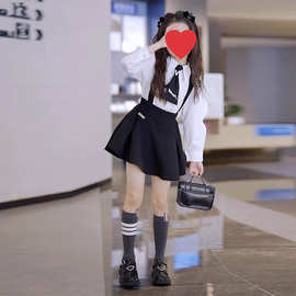 网红女宝宝2024春秋新款裙套装儿童学院风衬衫背带裙两件套潮女孩