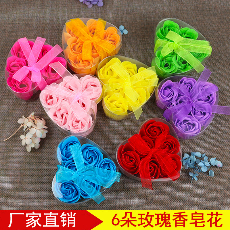Transfronterizos 6 flores de jabón rosa caja de flores regalos pequeños regalos prácticos flores de jabón flores de simulación flores de jabón
