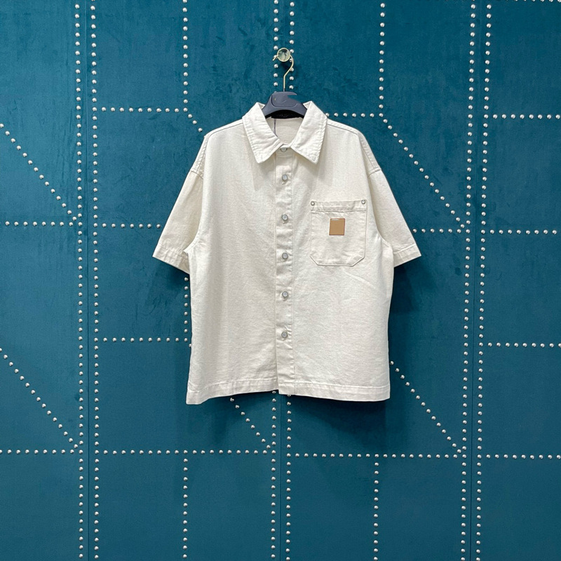 Gao Ding Independent Men's and Women's Staff Limited Back French Printed Denim Short-sleeved Shirt Loose High Weight Cross-border