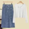 White denim skirt, set