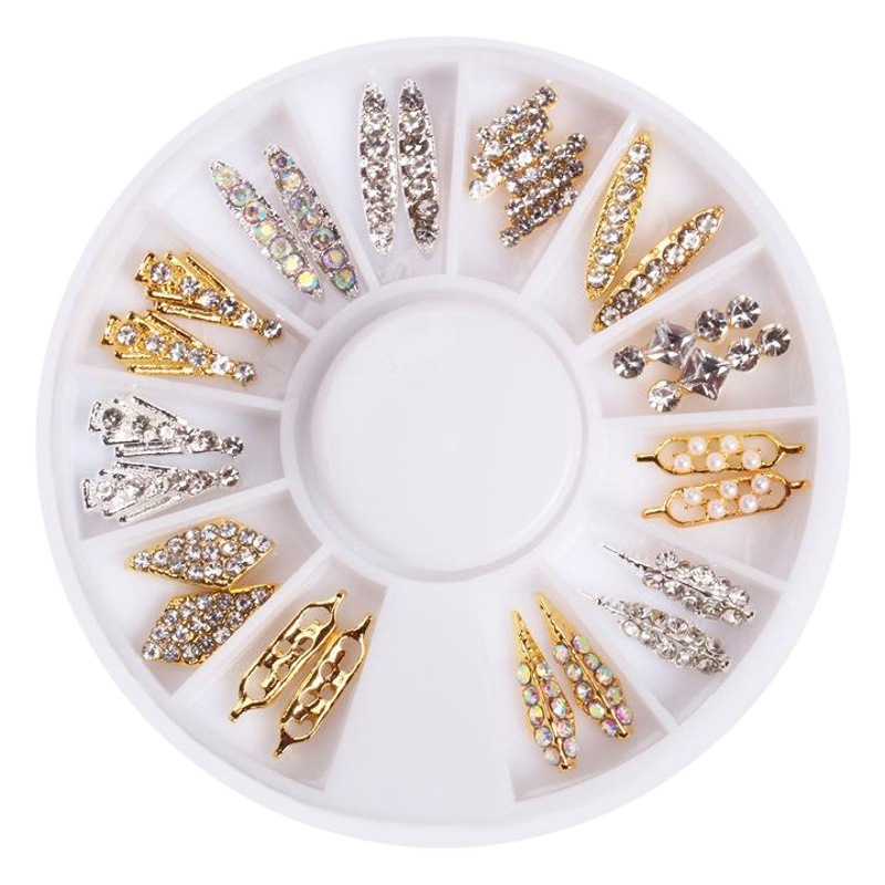 Joyería de disco de manicura especial transfronteriza Super Flash rhinestone perla Shell 12 rejilla Placa de diamante manicura joyería de aleación