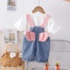 Children's overall, summer set, rainbow comfortable denim trousers, with short sleeve, 2024 years