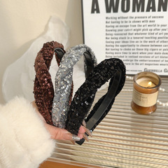 2024新款亮片編織麻花辮髮箍網紅高顱頂發卡簡約百搭頭箍髮飾夾女