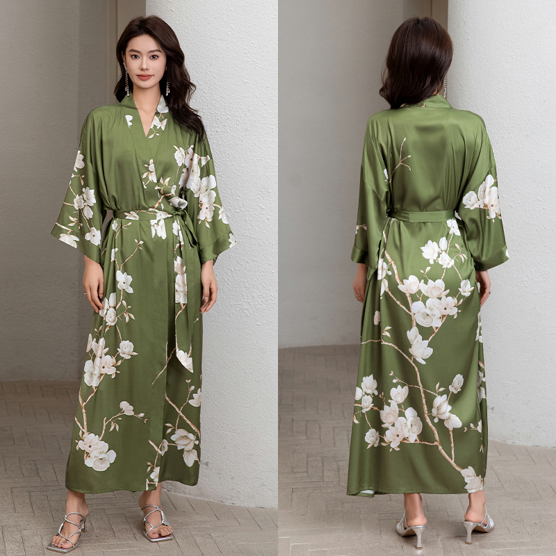 Yaoting nuevo camisón de las mujeres de primavera y verano de hielo fino Satén de seda elegante estilo Nacional de lujo con cordones vestido de la mañana desgaste del hogar 2669