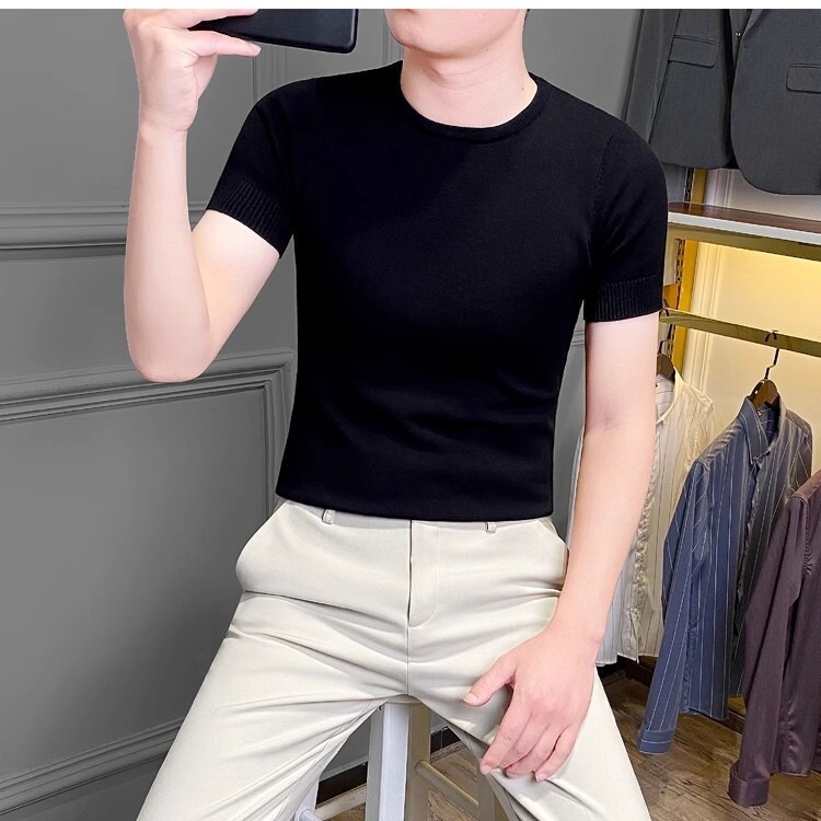 Small Customized Autumn and Winter Men's Short-Sleeved Round Neck Knitwear Pure Color Bottoming Shirt Thickeneded Casual Knitwear Men's Trbottomy Small Customized Autumn and Winter Men's Short-Sleeved Round Neck Knitwear Pure Color Bottoming Shirt Thickeneded Casual Knitwear Men's Trbottomy