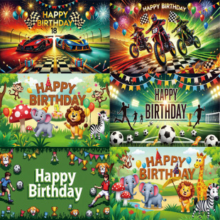 Amazon Cross-border New Birthday Background Cloth Banner Happy Birthday Party Hanging Cloth Party Decoration Curtain Customization