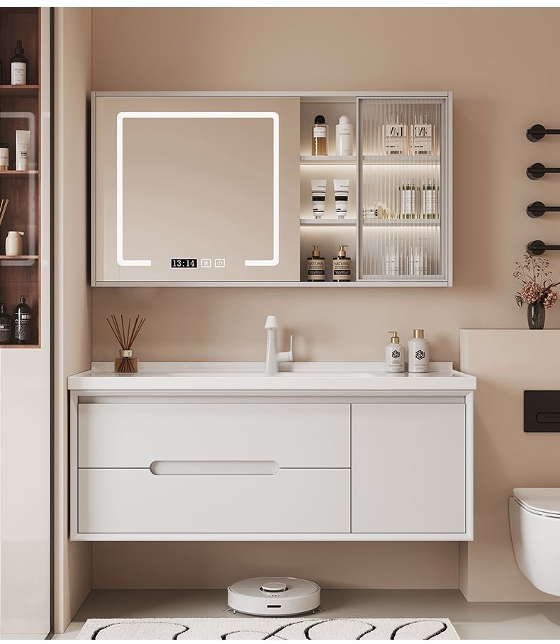 Simple cream-style ceramic integrated basin bathroom cabinet combination, bathroom washbasin, washbasin, oak lacquer undefined