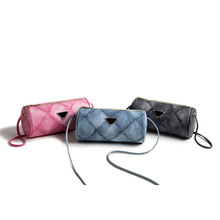 牛仔纹圆筒包小巧玲珑单肩女包渐变色菱格枕头包迷你手机包斜挎包