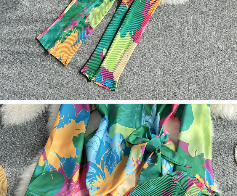 Women's Clothing Fashion suit women's casual loose long sleeved single breasted shirt two piece set high slimming tie dye printed wide leg pants_voghion.com