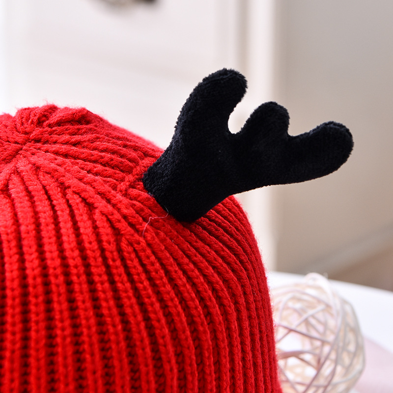 婴儿帽子冬款男宝宝女婴幼儿鹿角帽针织帽新生儿毛线帽可爱新年帽