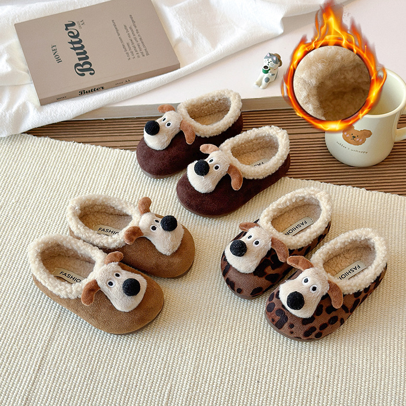 儿童加绒加厚毛绒小狗棉鞋2025年秋冬新款男童博肯棉鞋女童保暖鞋