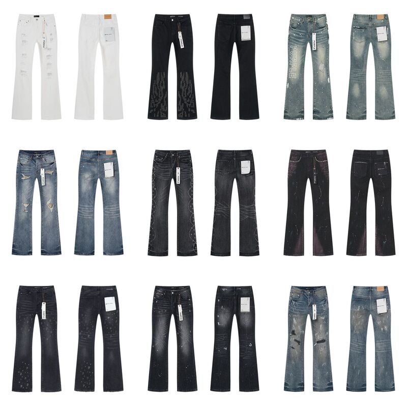 Cross-Border Trendy Brand Purple Brand Jeans High Street Men's Casual Ripped Slim Fit Flared Jeans