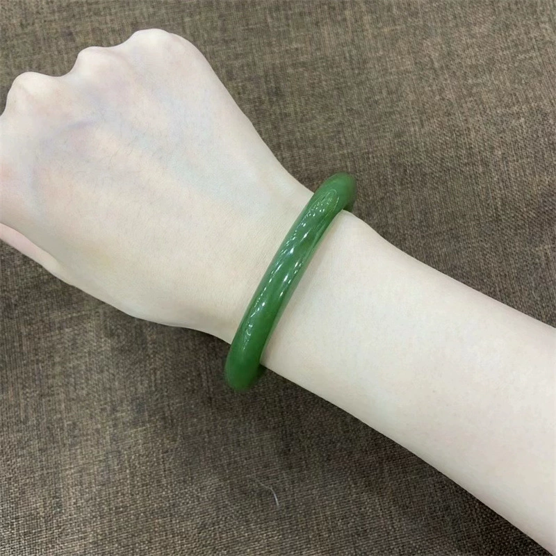Натуральный Синьцзян Хетянь Нефритовый Браслет Зеленый Браслет Тонкая круглая полоса для девочек Хетиан Нефритовый Браслет Бирюзовый Шпинат Зеленый
