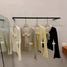 韩系蕾丝衫！2025新款温柔甜美蝴蝶结拼接针织绑带设计显瘦上衣