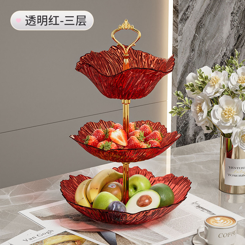 多層花型キャンディプレート北欧クリエイティブハイエンドプラスチックPETフルーツプレート花型三層スナックプレートセット|undefined