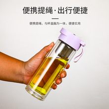 高档双层玻璃磁吸杯印字商务礼品水晶杯便携加厚隔热泡茶玻璃杯子